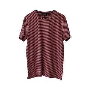 A.P.C. Striped Short Sleeve Crewneck T-Shirt in Orange Cotton